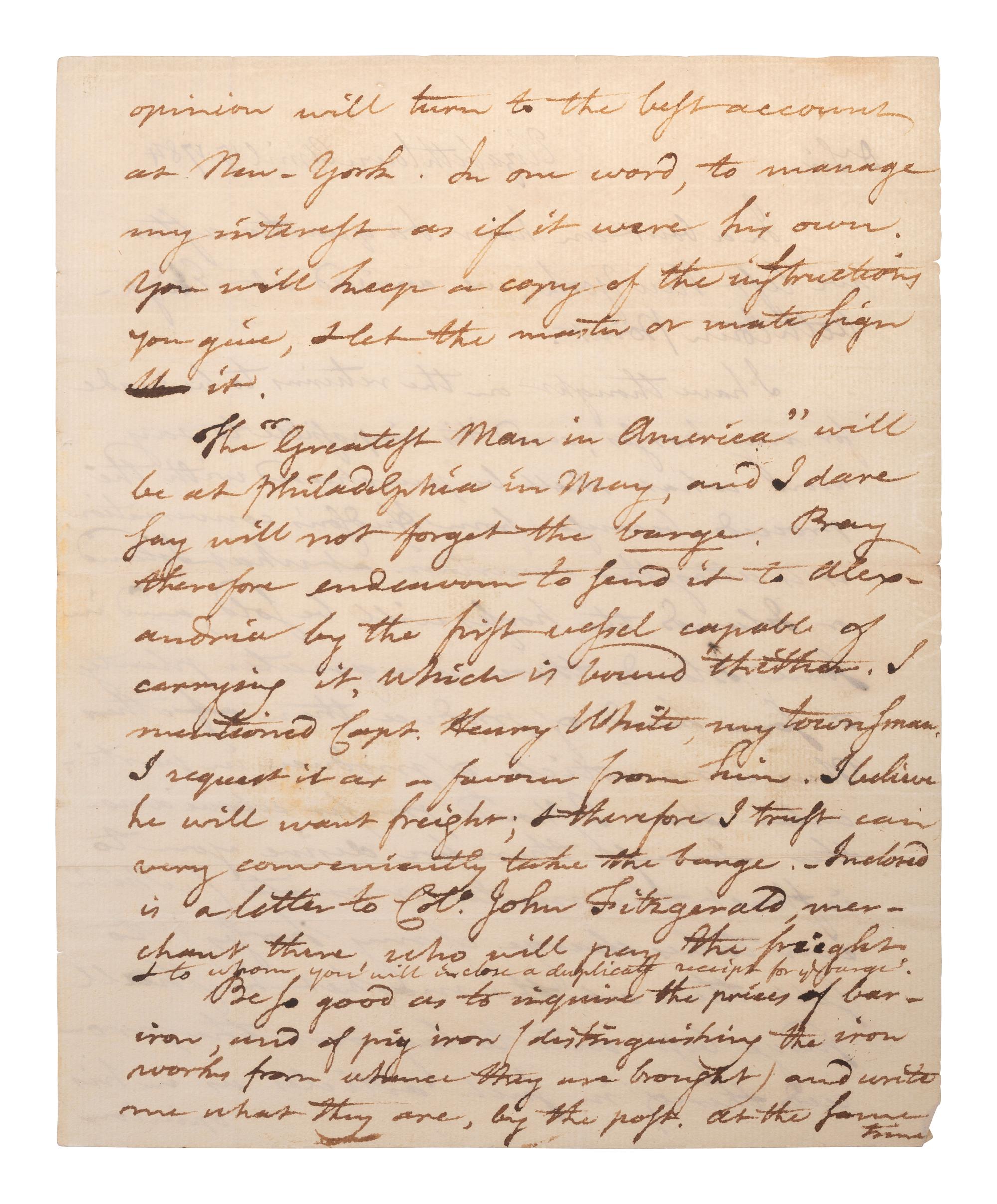 PICKERING, Timothy (1745-1829). Autograph letter signed ("Tim Pickering"), to Peter Anspach and Messr. Wolfe. Elizabethtown, 17 April 1784.