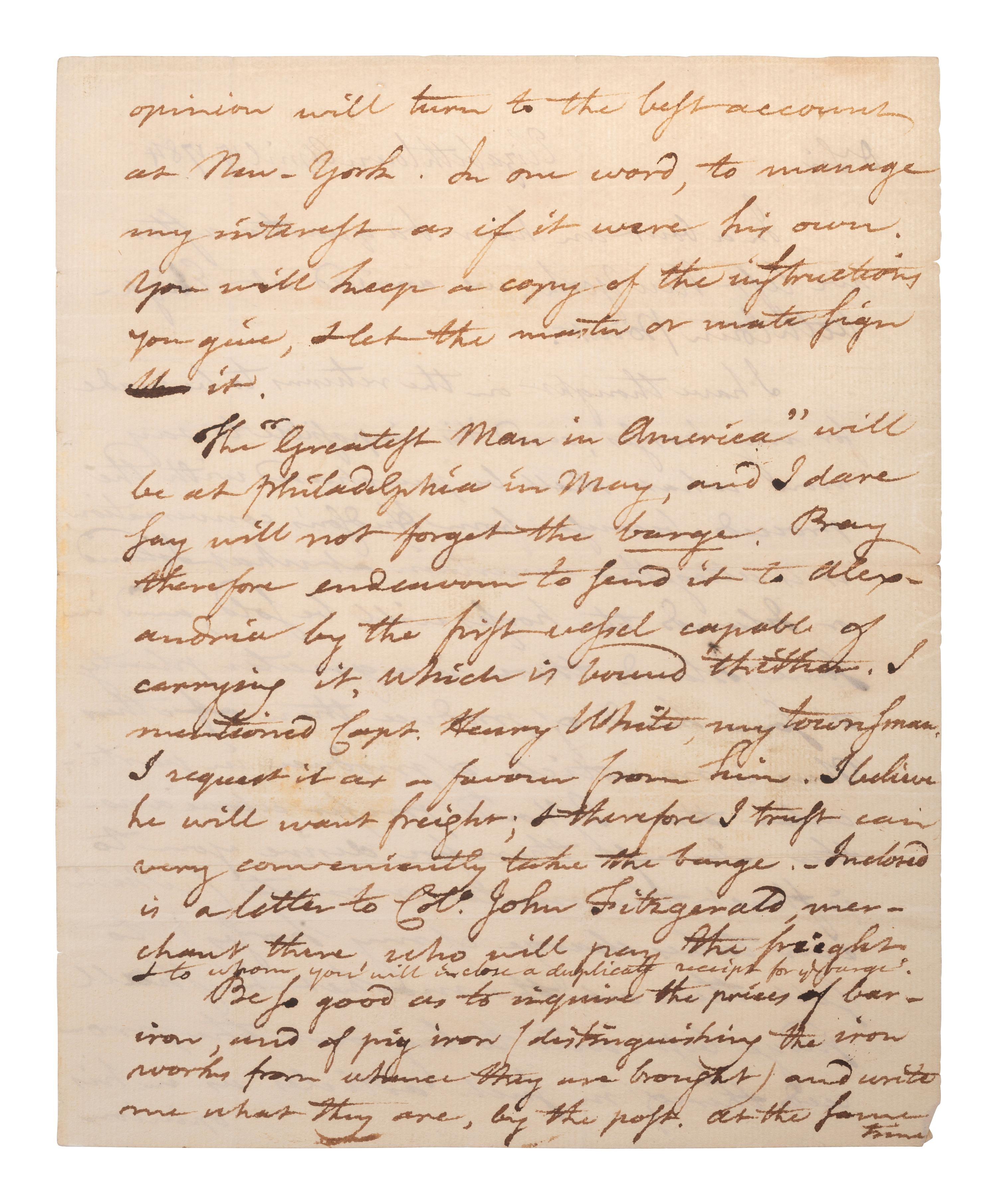PICKERING, Timothy (1745-1829). Autograph letter signed ("Tim Pickering"), to Peter Anspach and Messr. Wolfe. Elizabethtown, 17 April 1784.