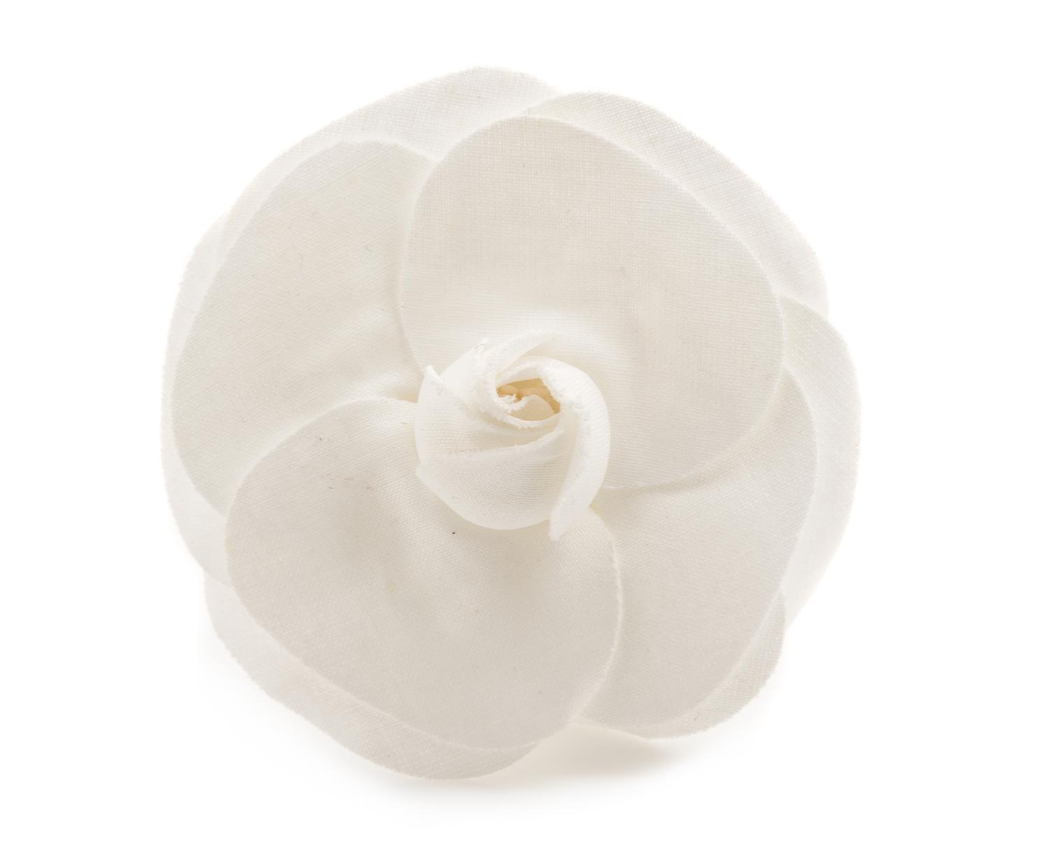 A Chanel White Camelia Pin, 3" x 3".