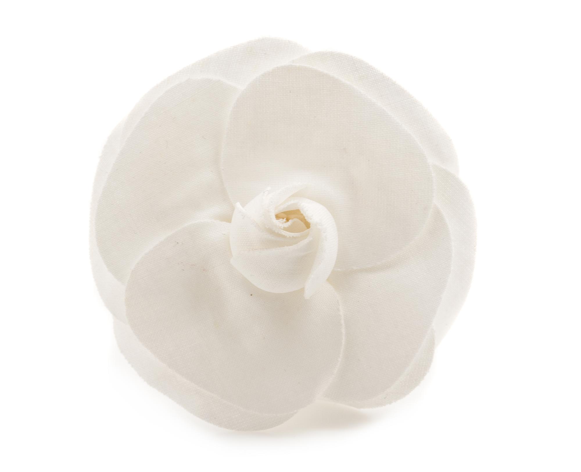 A Chanel White Camelia Pin, 3" x 3".
