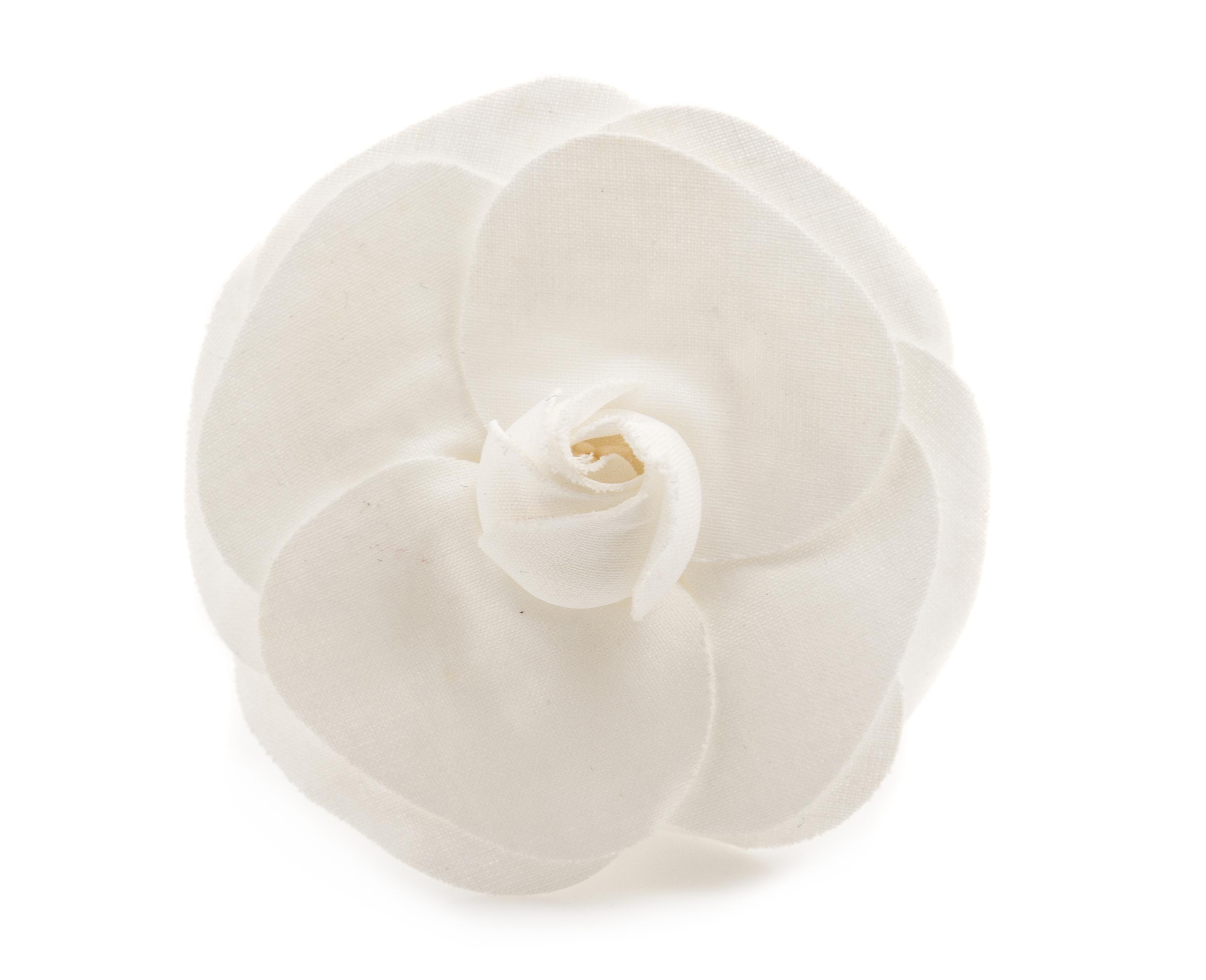 A Chanel White Camelia Pin, 3" x 3".