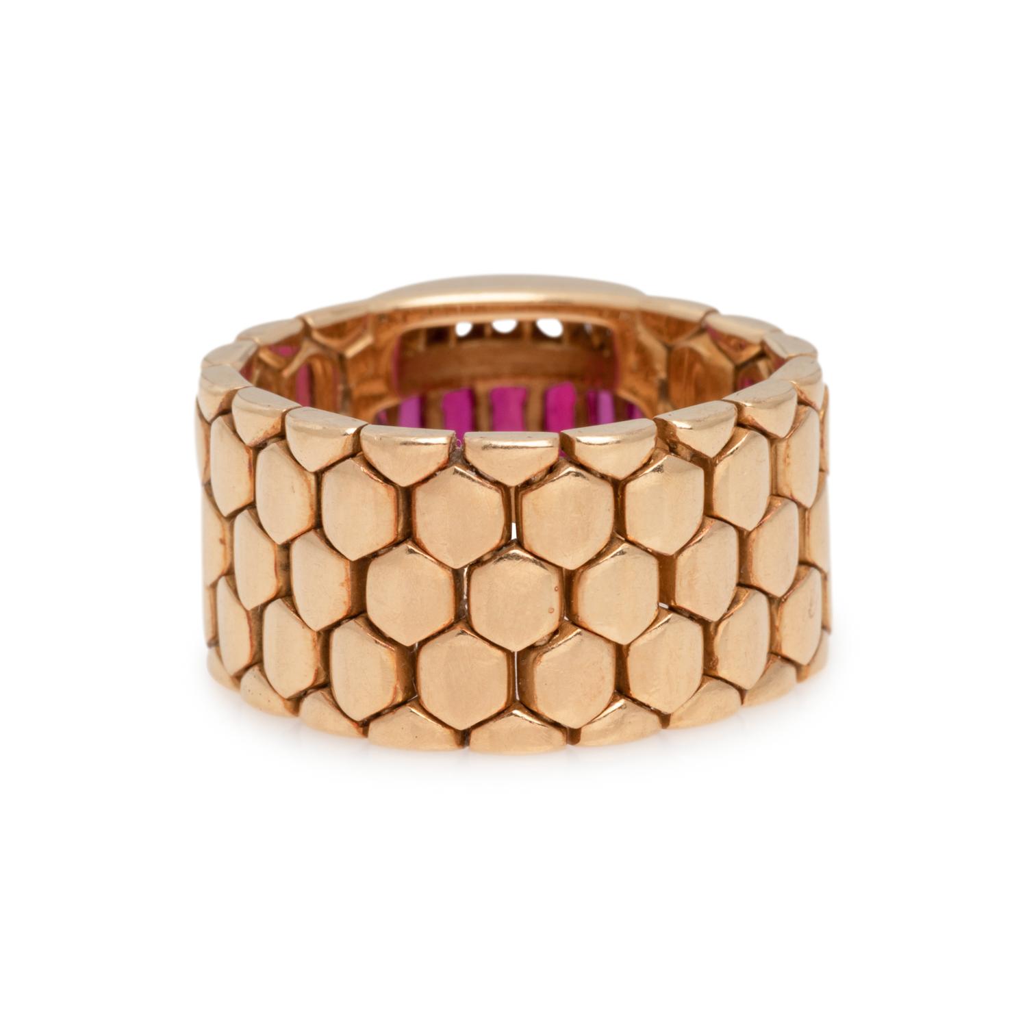 YELLOW GOLD, RUBY AND DIAMOND FLEXIBLE RING