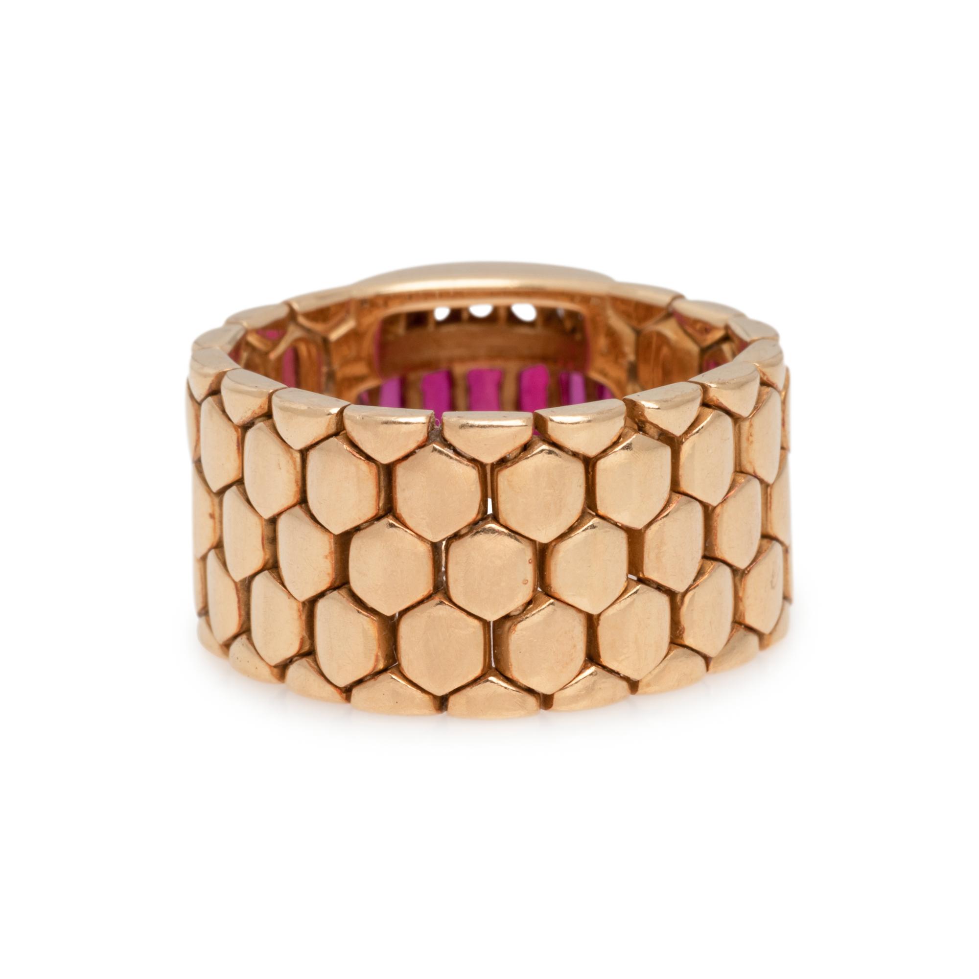 YELLOW GOLD, RUBY AND DIAMOND FLEXIBLE RING