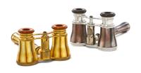 Two Pairs of French Mother-of-Pearl Veneered Opera Glasses, Lemaire, Width 3 7/8 inches.