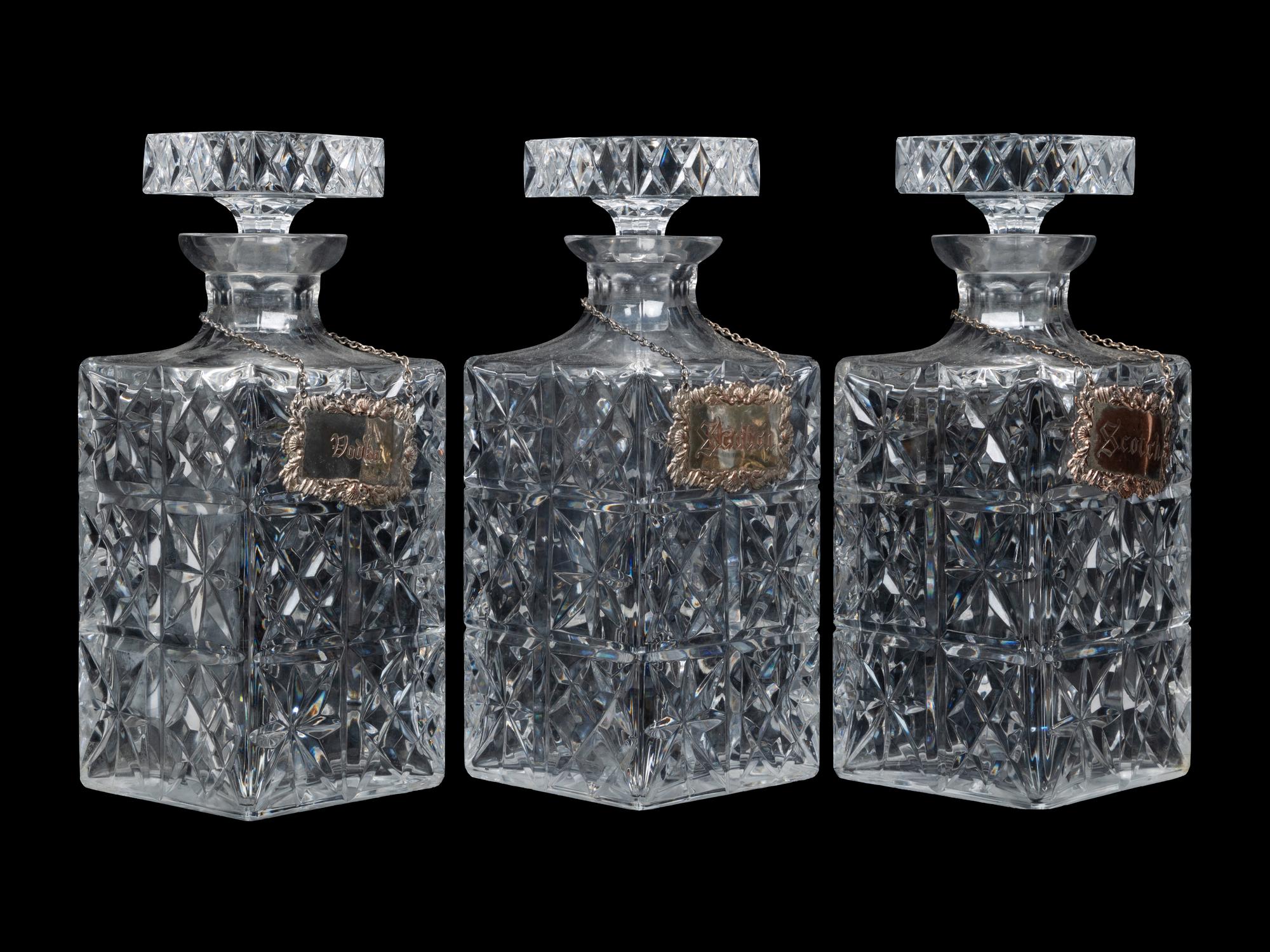 Three Cut Glass Decanters