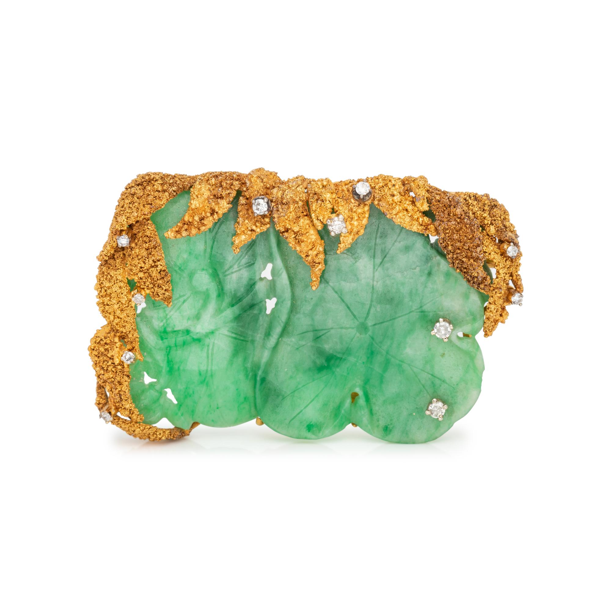 JADE AND DIAMOND BROOCH
