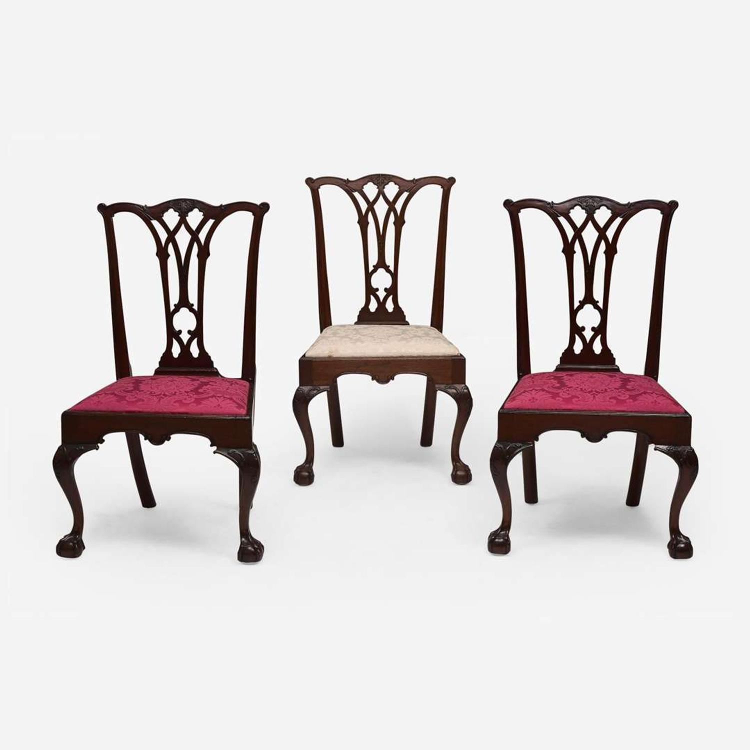 Three fine Chippendale carved mahogany side chairs Attributed to Thomas Tufft (1740-1788), Philadelphia, PA, circa 1770