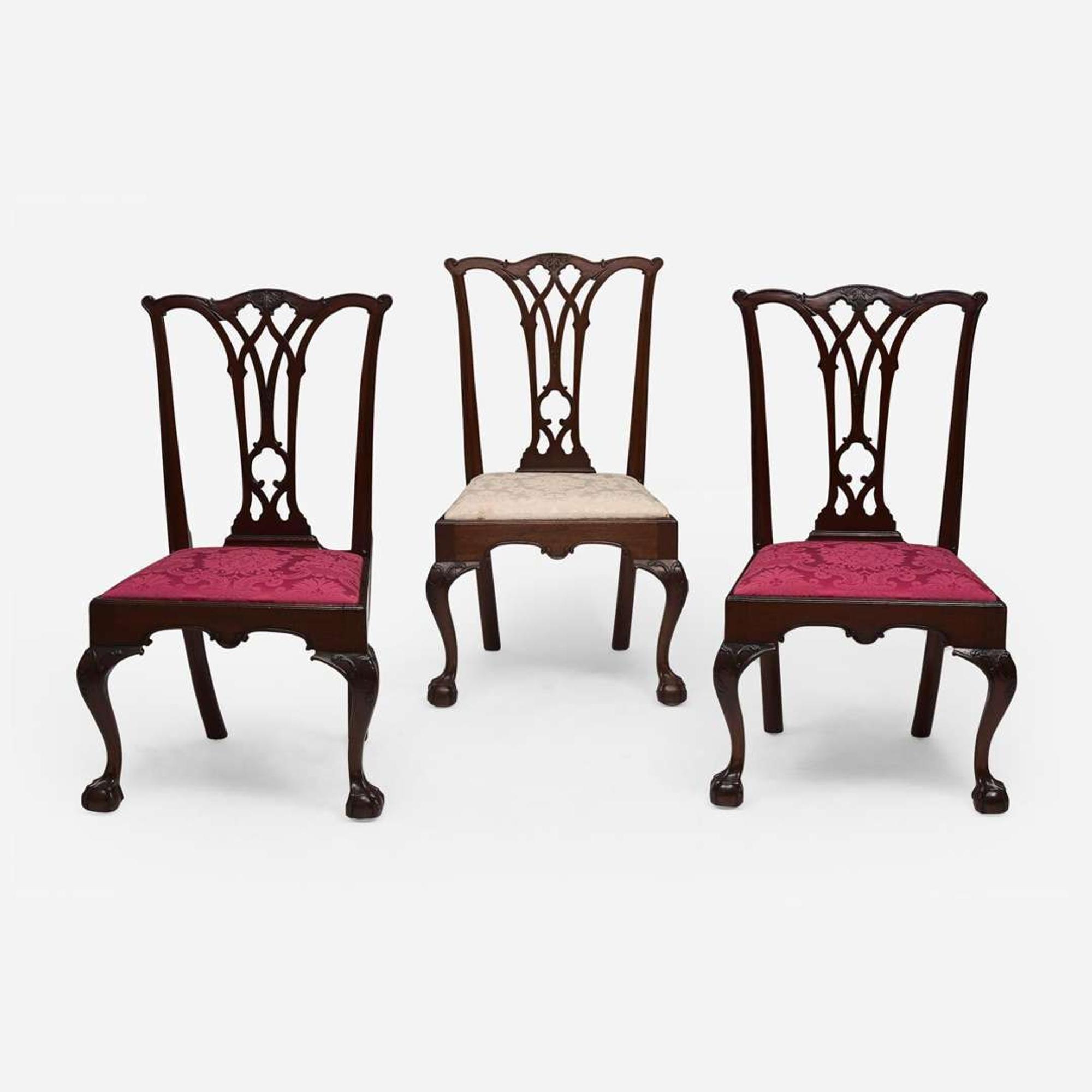 Three fine Chippendale carved mahogany side chairs Attributed to Thomas Tufft (1740-1788), Philadelphia, PA, circa 1770