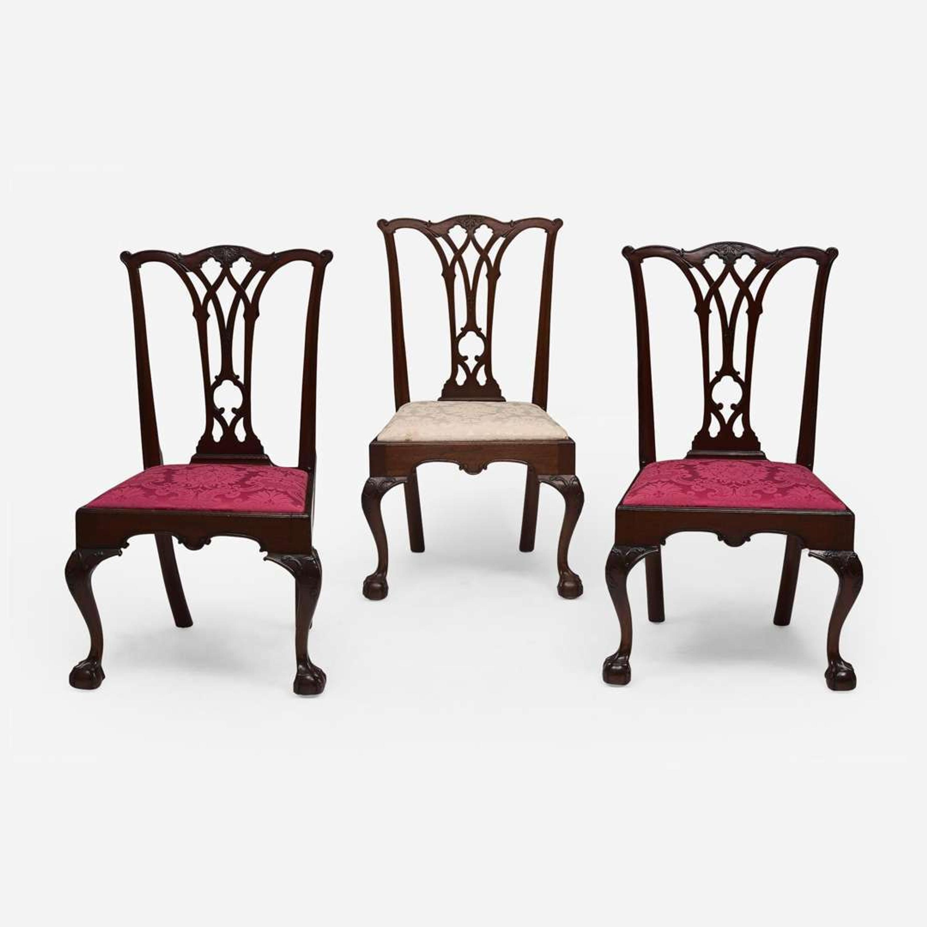 Three fine Chippendale carved mahogany side chairs Attributed to Thomas Tufft (1740-1788), Philadelphia, PA, circa 1770