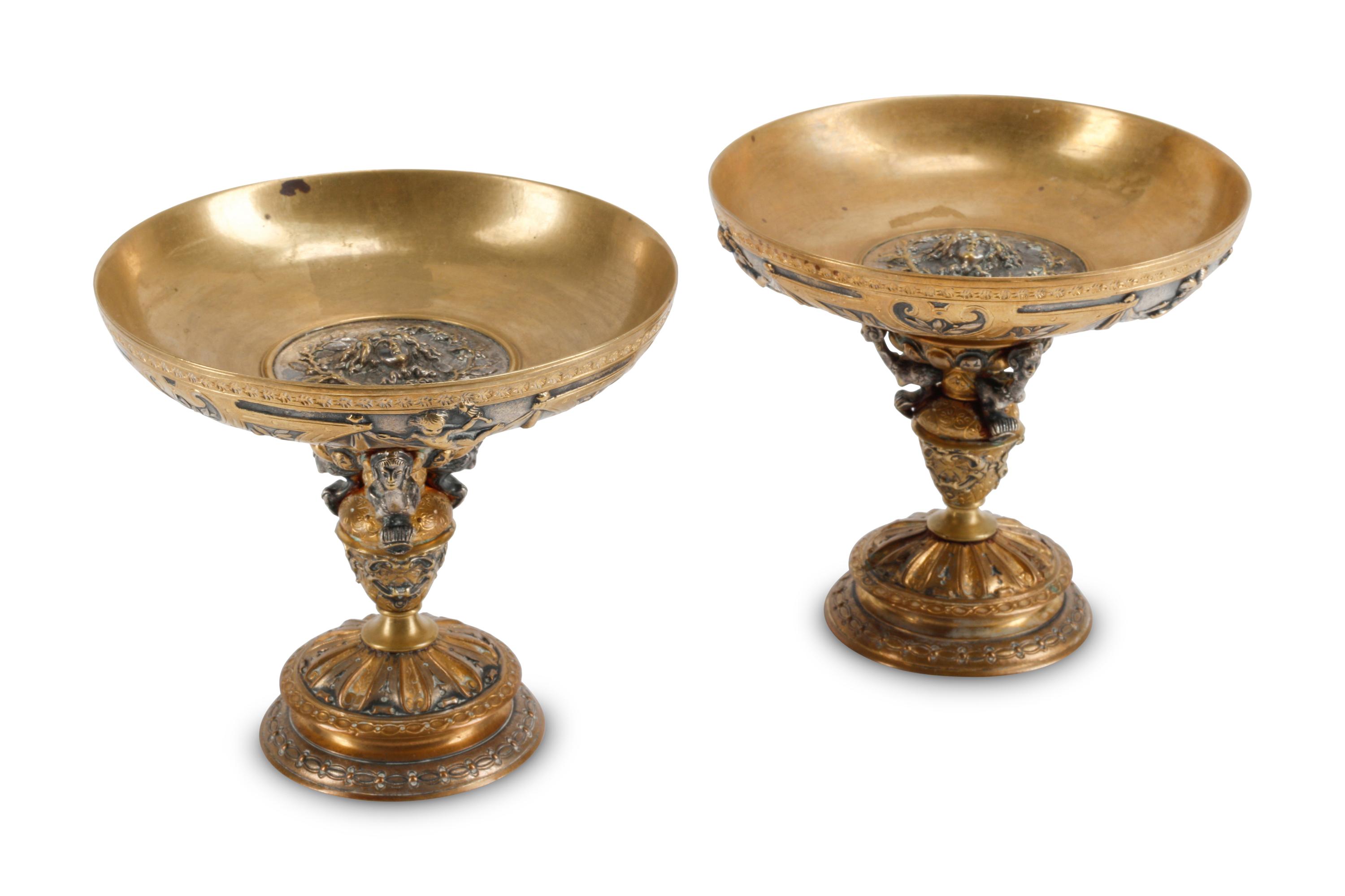 A Pair of Continental Gilt and Silvered Bronze Tazze