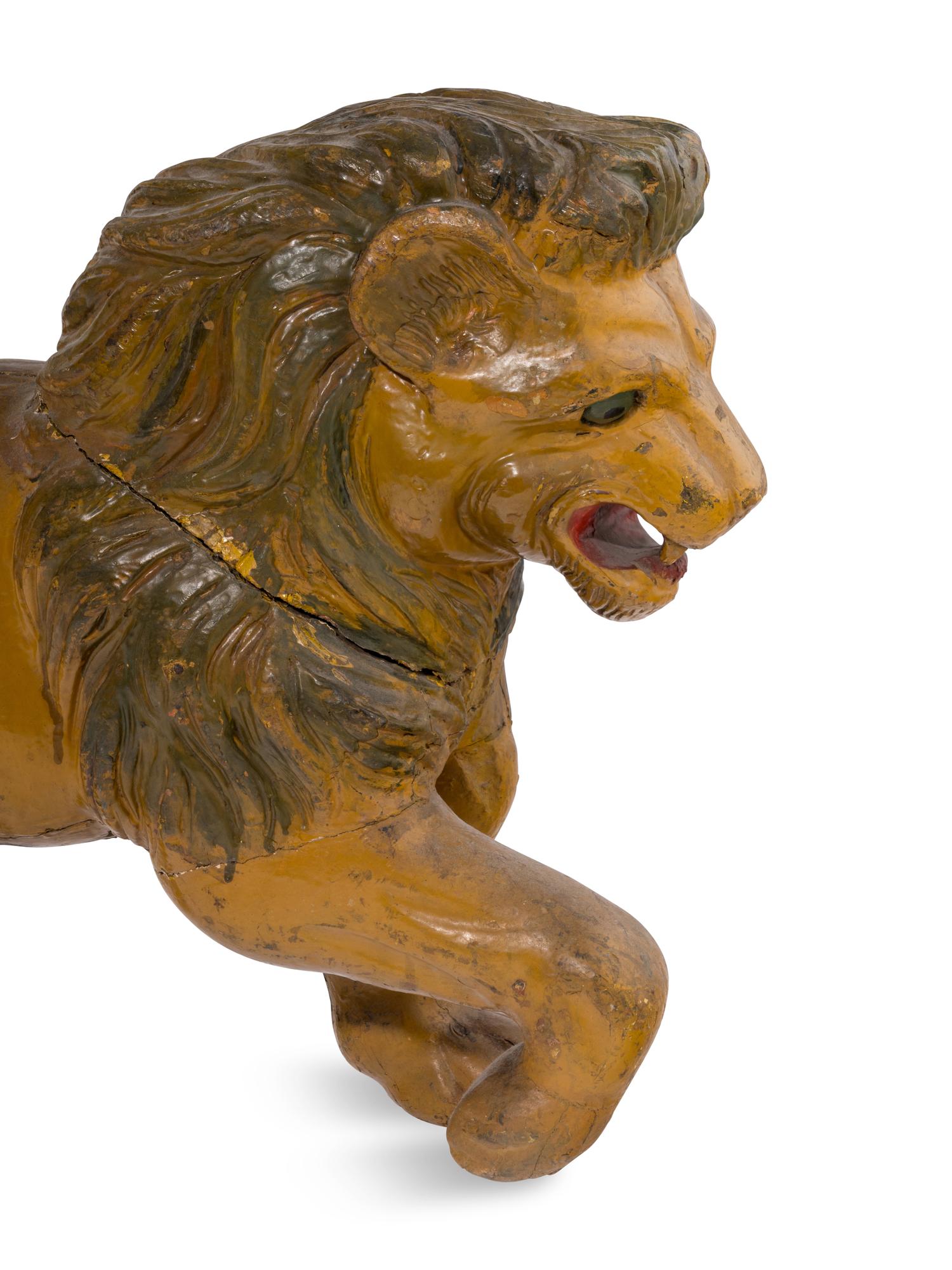 A Diminutive Carved Wood Lion Carousel Figure