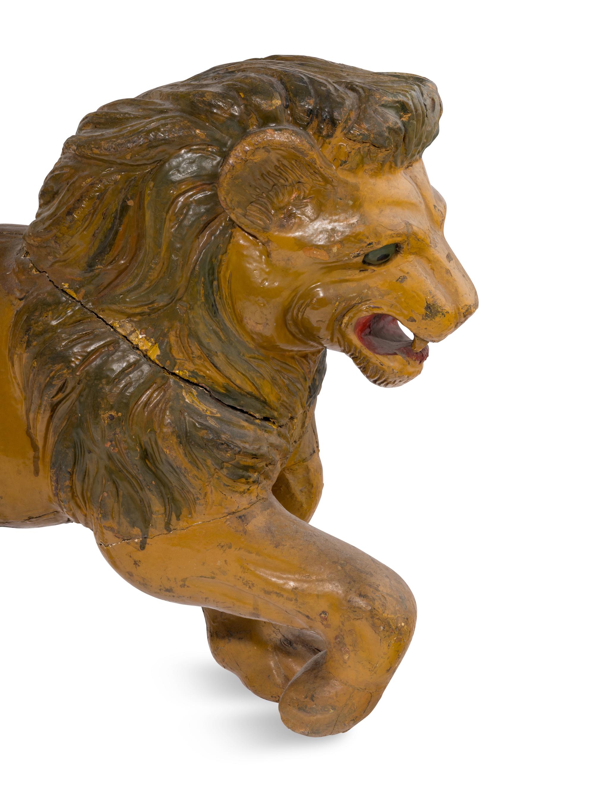 A Diminutive Carved Wood Lion Carousel Figure