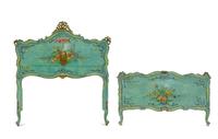 A Louis XV Painted and Parcel Gilt Carved Pine Bed