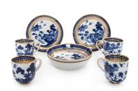 Four Chinese Export Canton Blue and White Cups and Saucers Diameter of saucer 5 inches. — 19TH CENTURY