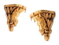 A Pair of English Carved Giltwood Figural Wall Brackets