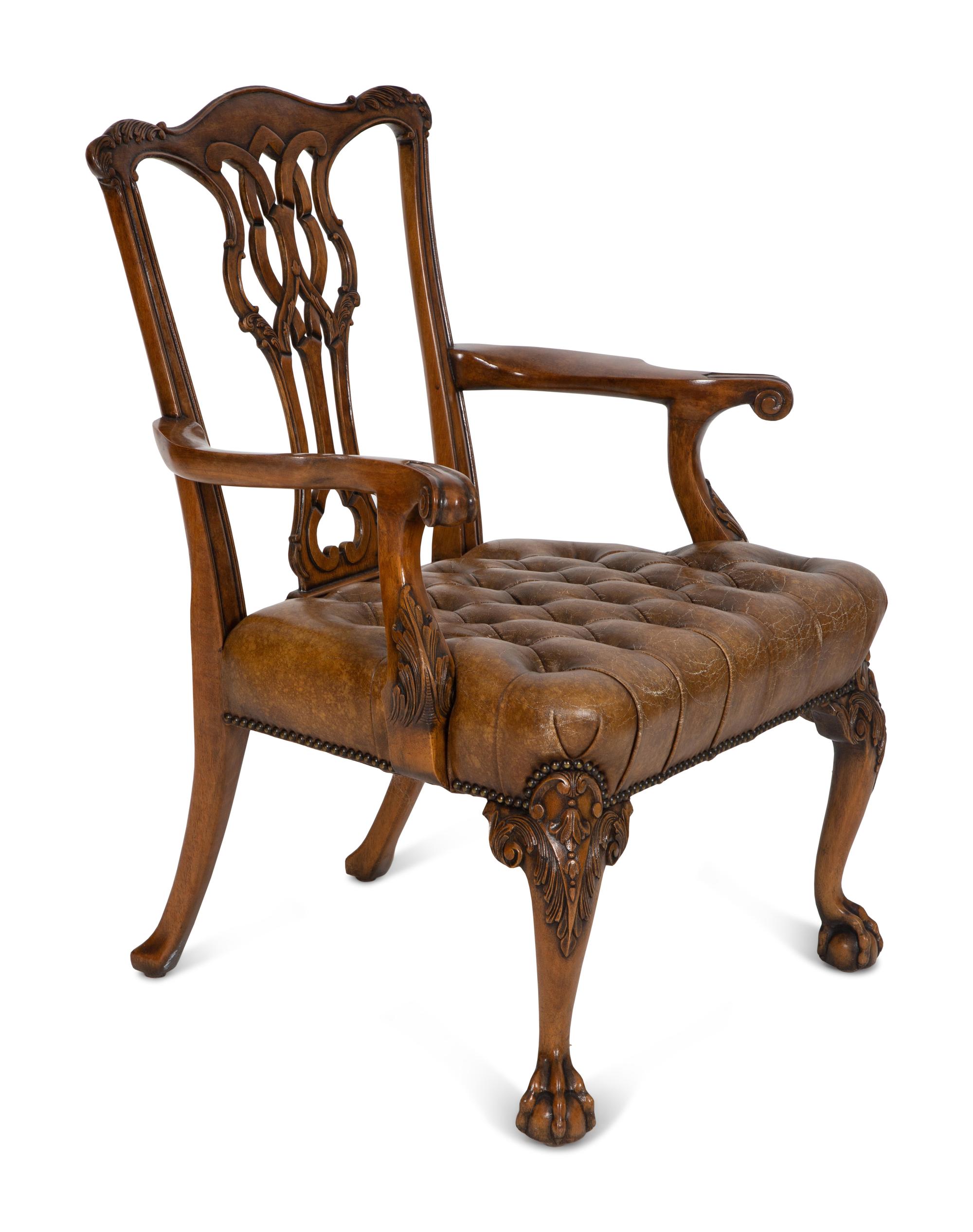 A George II Style Leather Upholstered Mahogany Armchair