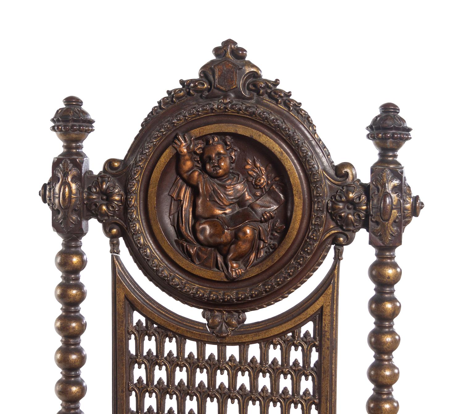An English Renaissance Revival Bronzed Metal Side Chair in the Manner of Christopher Dresser