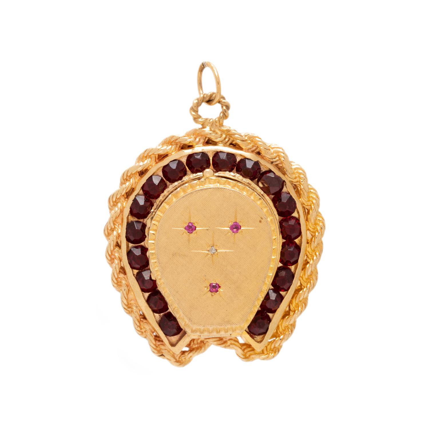 YELLOW GOLD AND GEMSTONE LOCKET CHARM