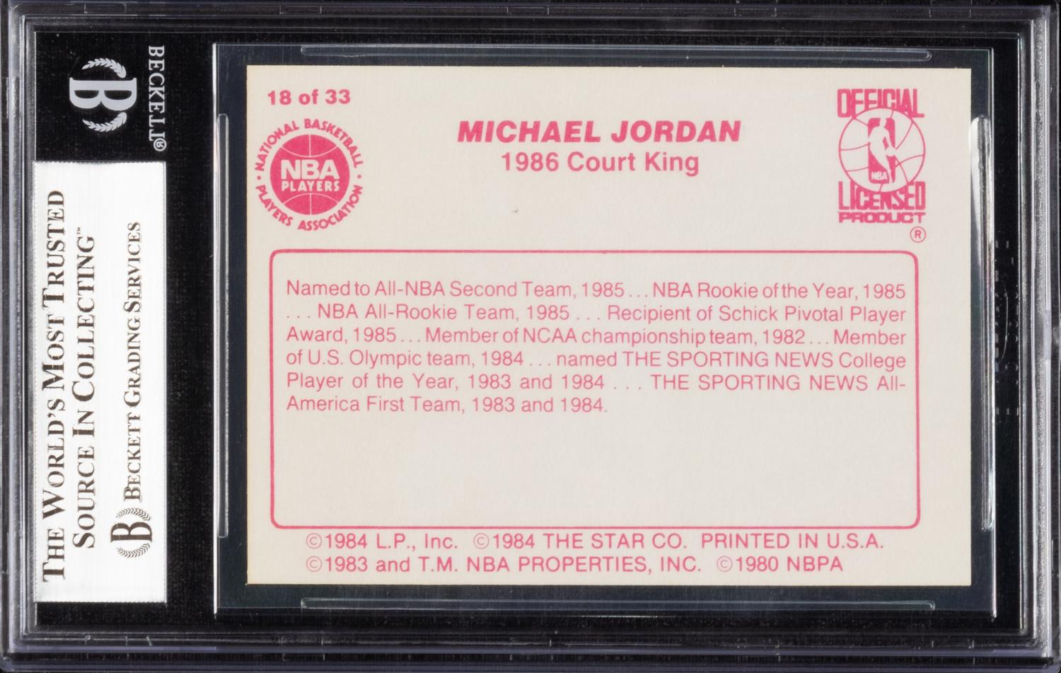 A 1986 Star Court Kings Michael Jordan Card No. 18 (BGS 9 MINT)