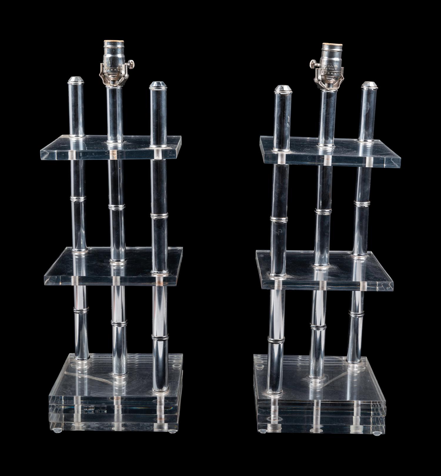 A Pair of Modernist Acrylic and Chrome Lamps