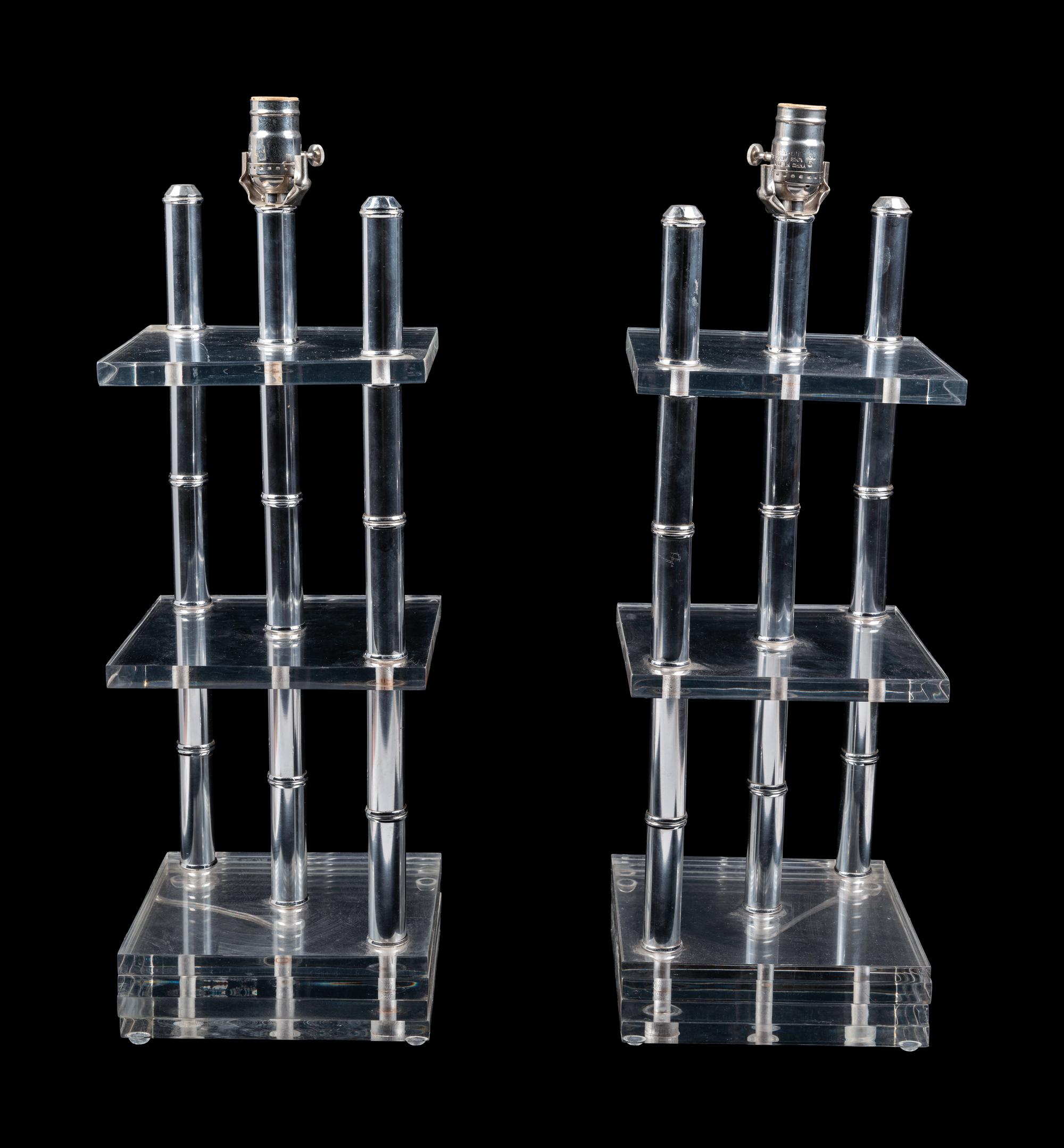 A Pair of Modernist Acrylic and Chrome Lamps