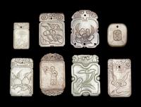 Eight Chinese Carved Celadon Jade Plaques