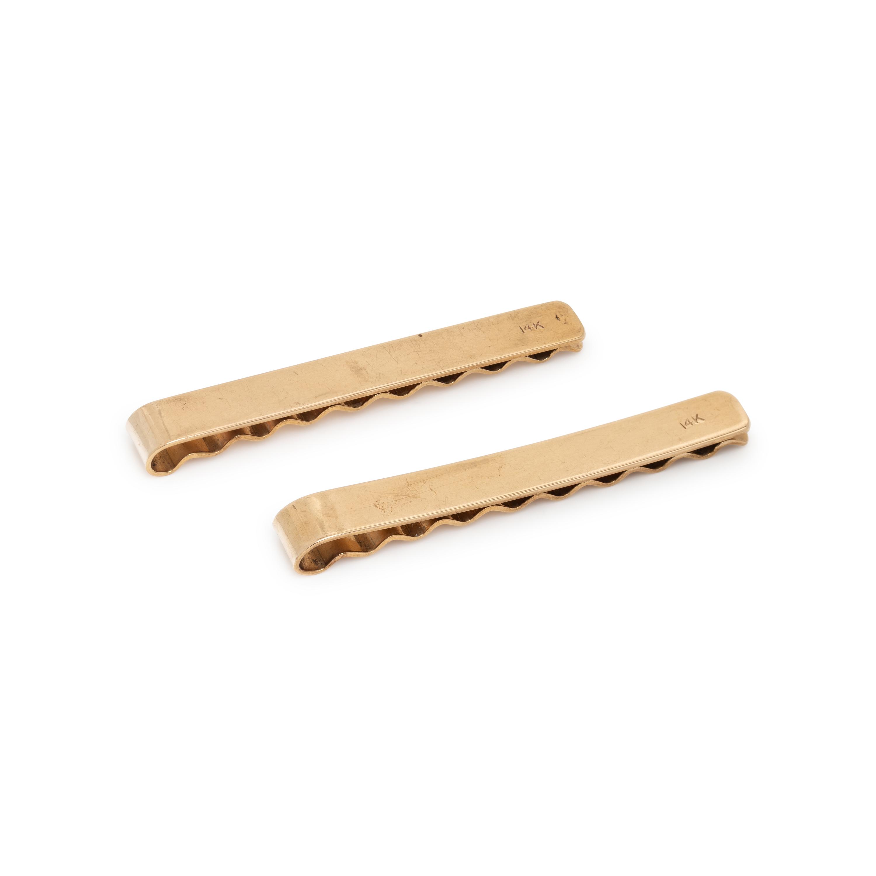 TWO YELLOW GOLD TIE CLIPS