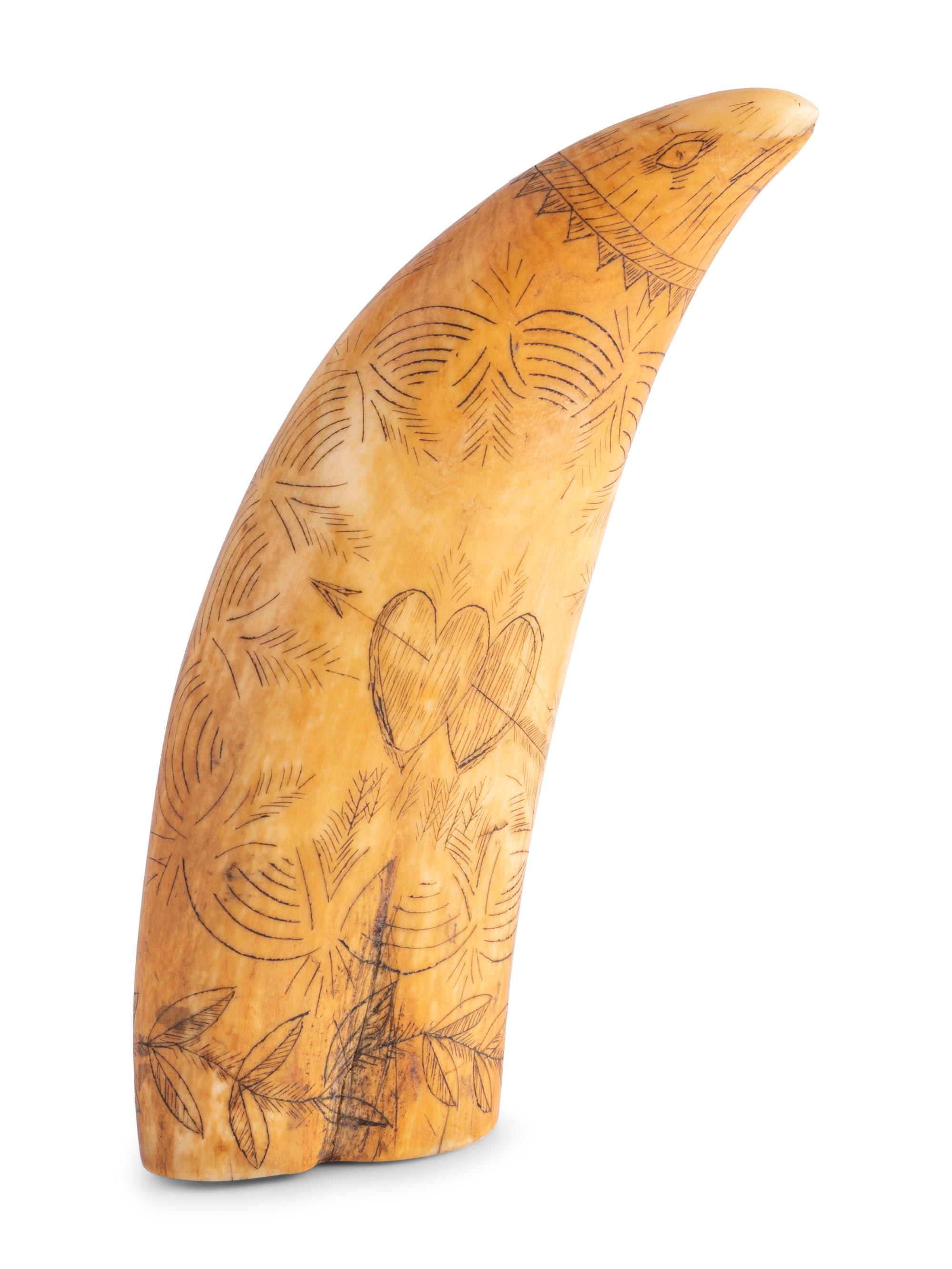 A Scrimshaw Tooth with Patriotic Decoration, Signed A.E. Hall