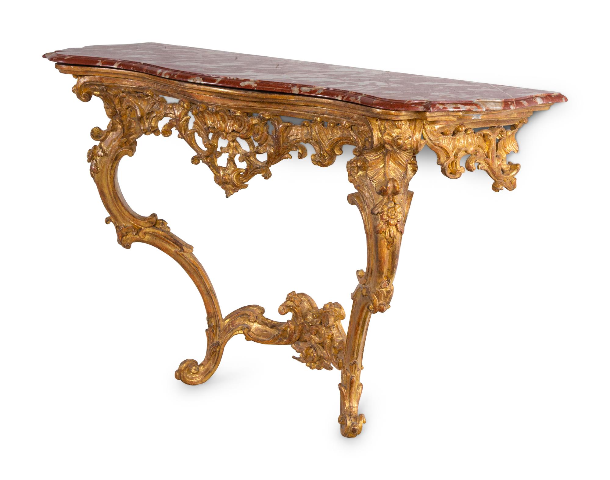 An Italian Carved Giltwood Marble-Top Console Table