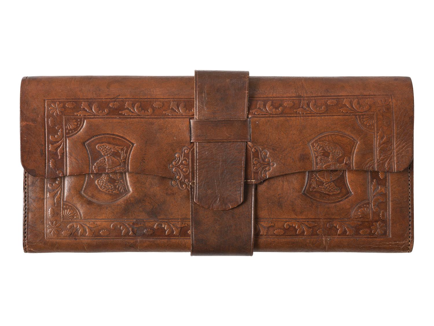 [CIVIL WAR]. Soldier's leather wallet with patriotic motifs. Ca 1860s.