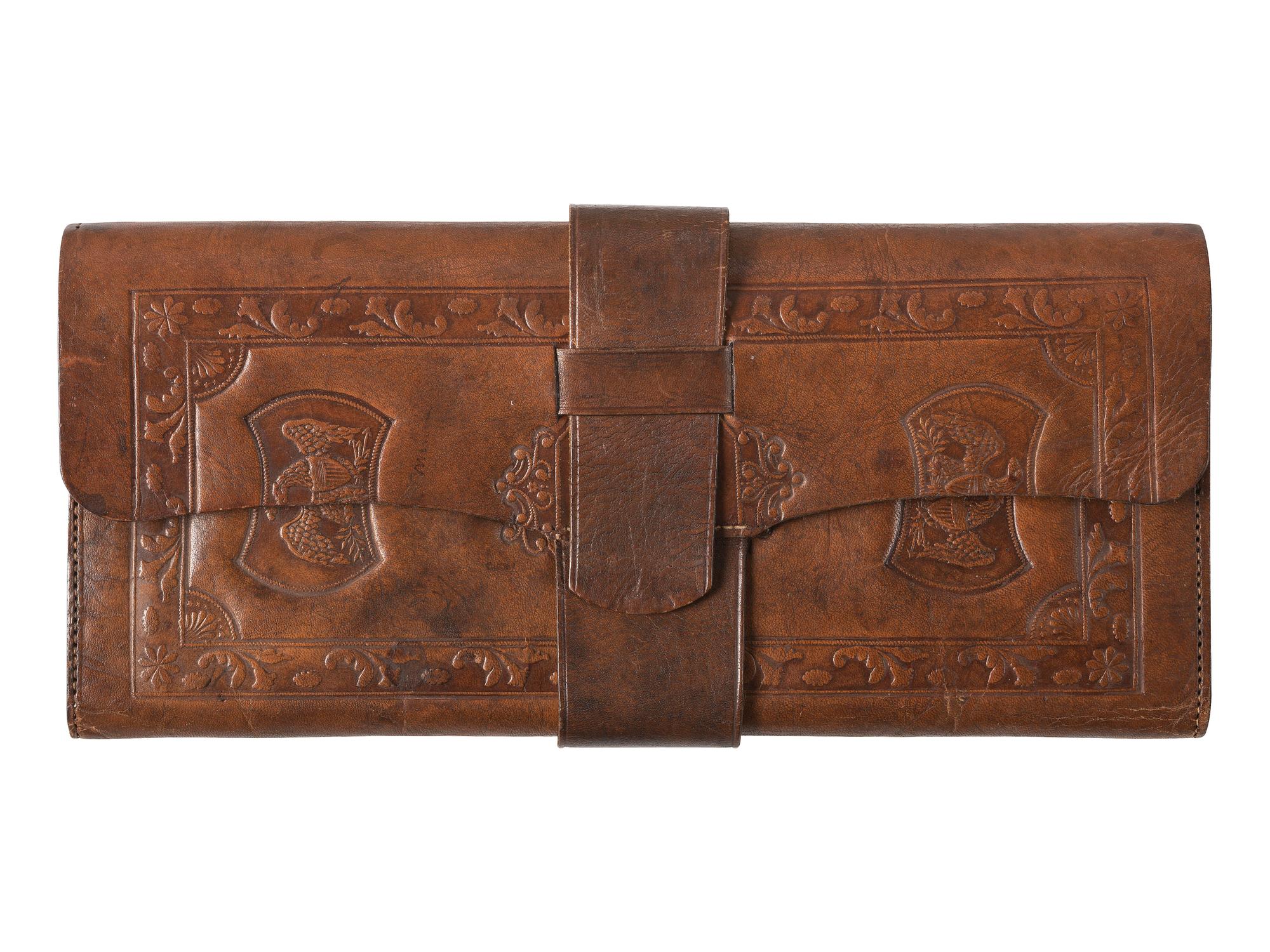 [CIVIL WAR]. Soldier's leather wallet with patriotic motifs. Ca 1860s.