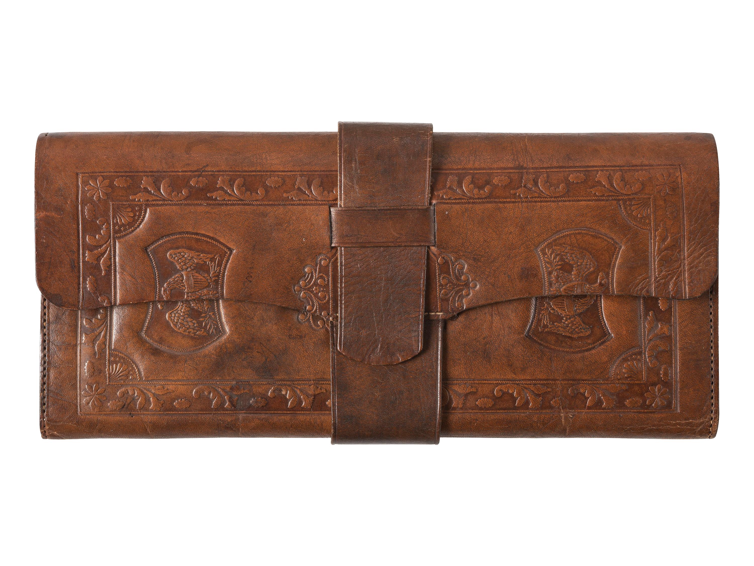 [CIVIL WAR]. Soldier's leather wallet with patriotic motifs. Ca 1860s.