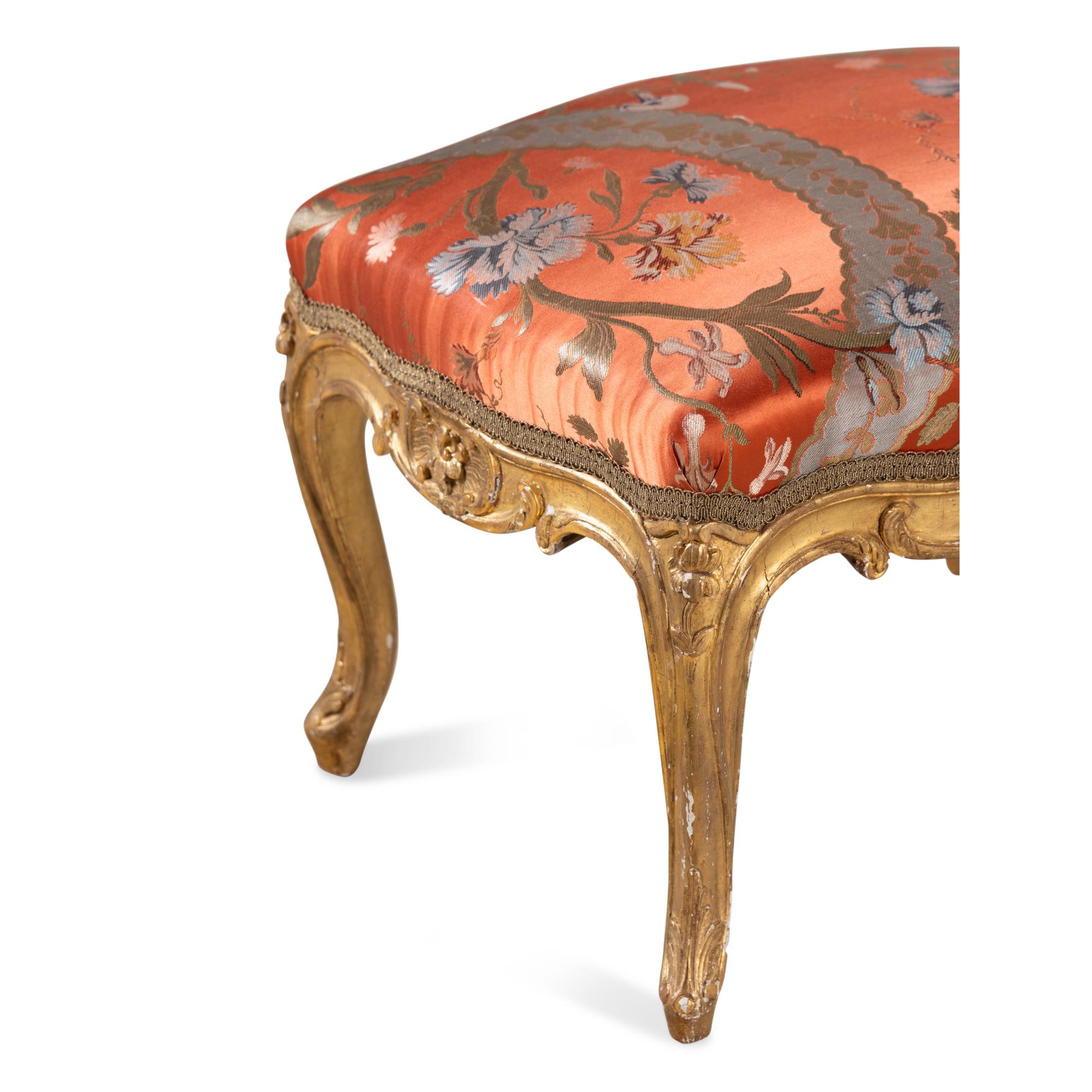 A Pair of Louis XV Style Giltwood Tabourets