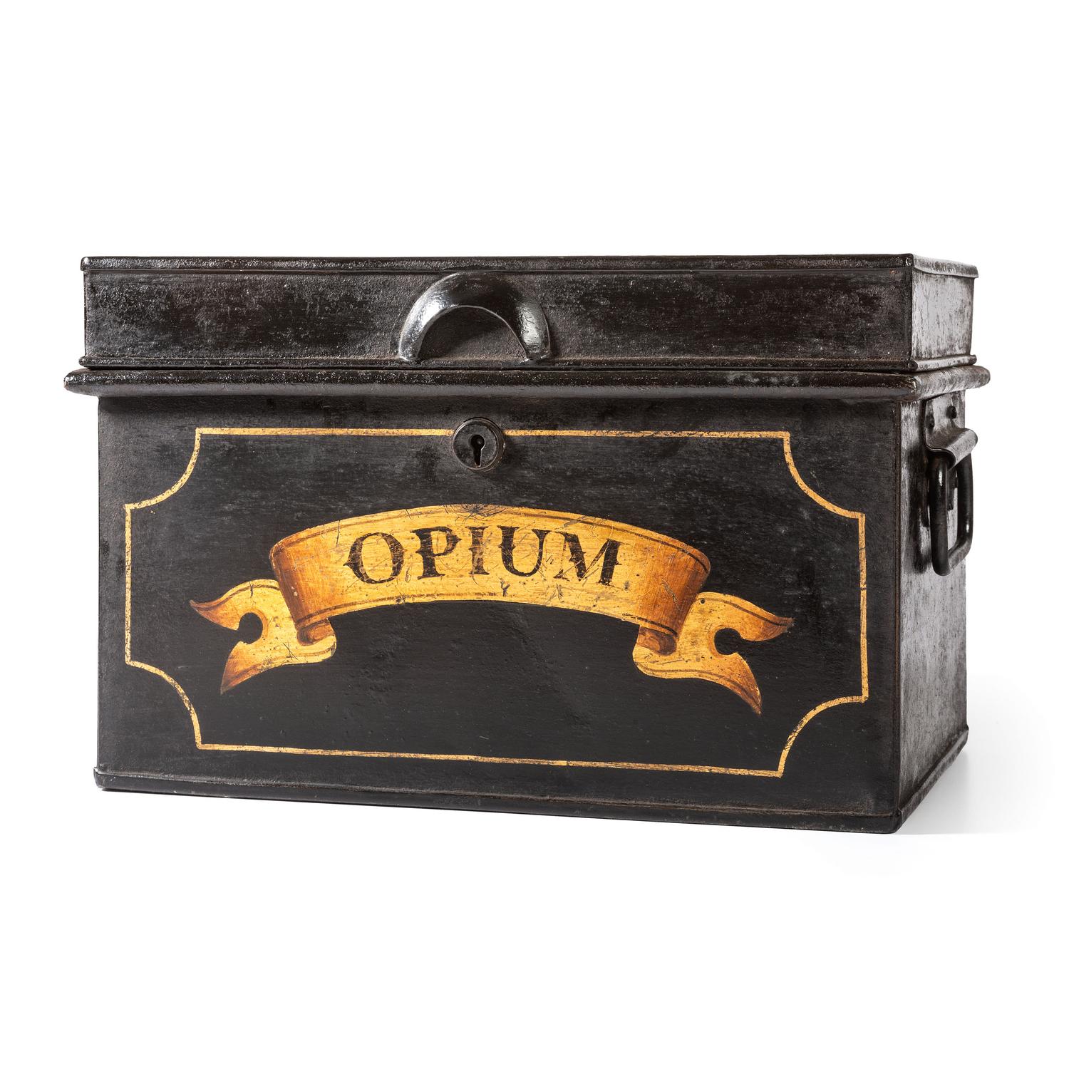 A Painted Tin Opium Storage Box