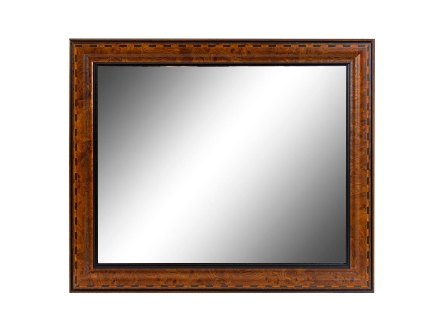 A Continental Inlaid Walnut Mirror — 20TH CENTURY