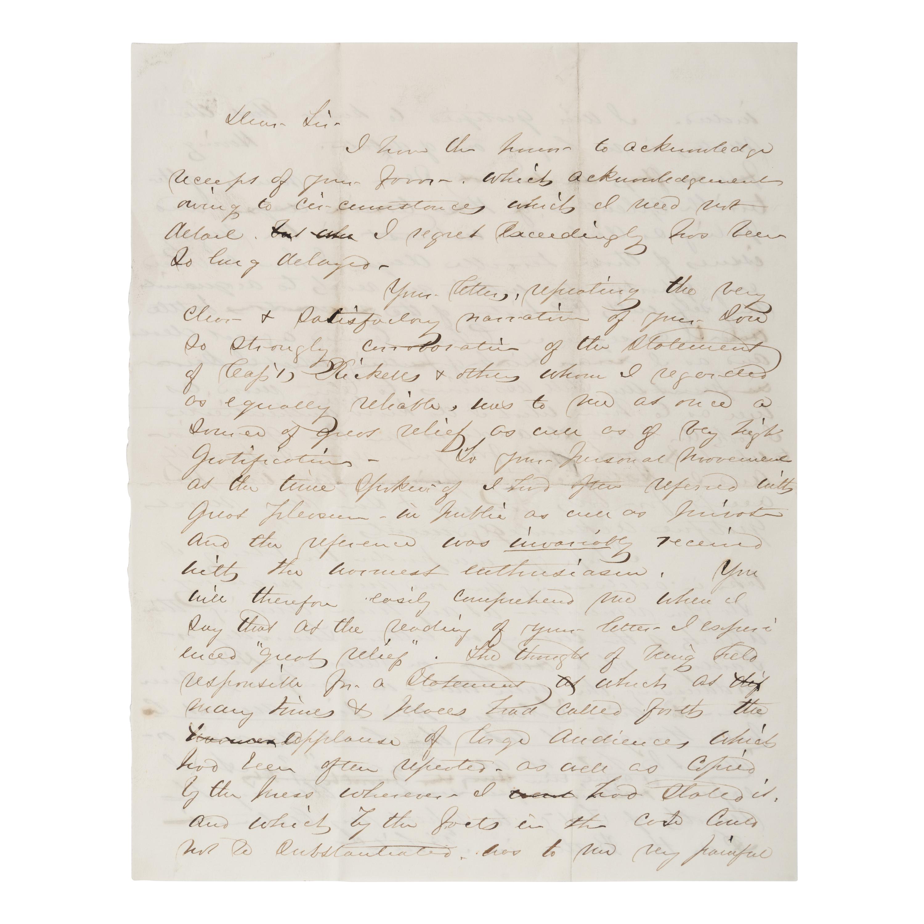 [Civil War - Gettysburg]. Warner, John Riddle (1827-1894). Autograph letter signed ("John R.W.") to General George Meade, [Gettysburg, PA, ca 1863].