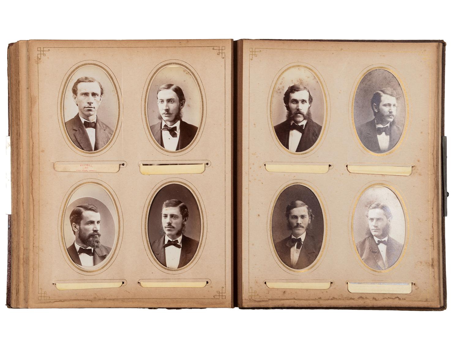 [EARLY PHOTOGRAPHY]. A collection of CDVs, cabinet cards, and real photo postcards, highlighted by a view of Seth Kinman's chair, an occupational view of women at work, views of young men prior to enlisting in the Civil War, and portraiture.