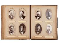 [EARLY PHOTOGRAPHY]. A collection of CDVs, cabinet cards, and real photo postcards, highlighted by a view of Seth Kinman's chair, an occupational view of women at work, views of young men prior to enlisting in the Civil War, and portraiture.