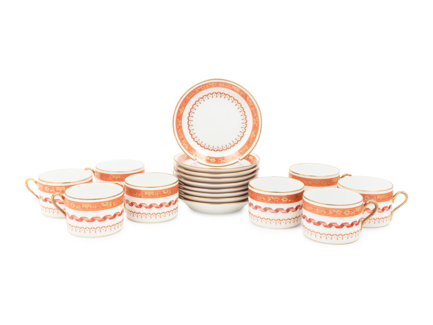 A Set of Nine Richard Ginori Porcelain Teacups and Saucers