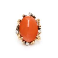 Coral, Diamond, and Yellow Gold Ring