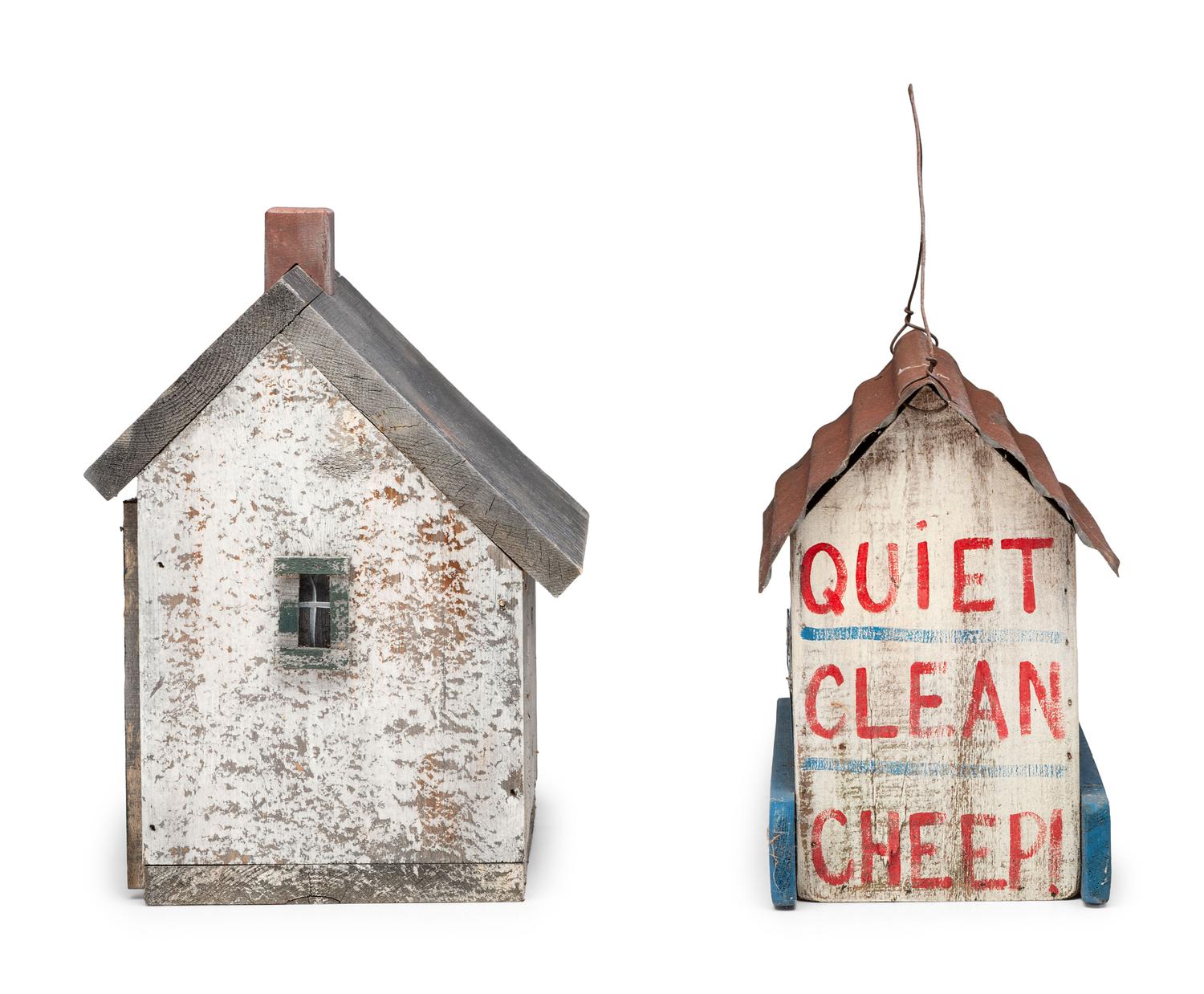 Two Paint Decorated Wood Bird Houses