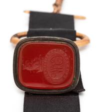 An Antique 14 Karat Rose Gold, Gold Filled and Carnelian Fob Pendant,