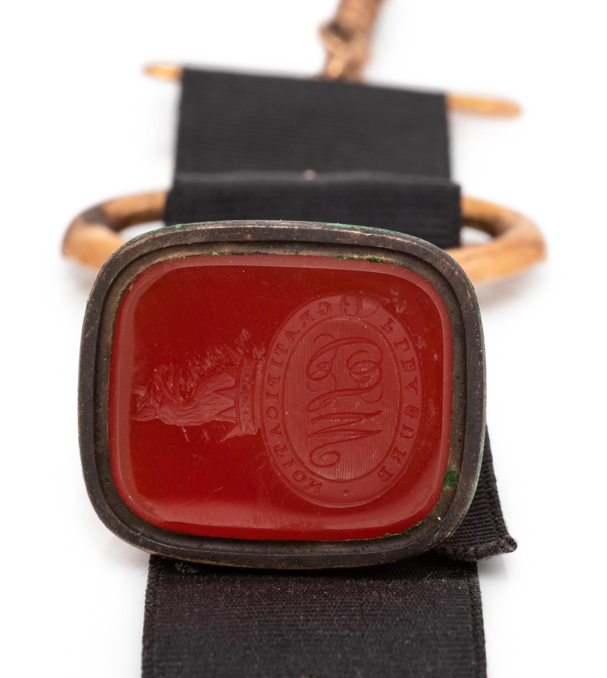 An Antique 14 Karat Rose Gold, Gold Filled and Carnelian Fob Pendant,