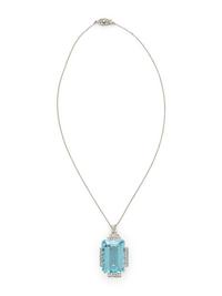 AQUAMARINE AND DIAMOND PENDANT NECKLACE