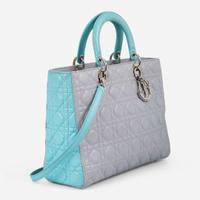 A Dior Lady Dior GM in Aqua and Gray Dior
