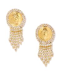A Pair of Gianni Versace Medusa and Rhinestone Fringe Earclips, Medallion: 1.75" diameter; Drop: 3.5".