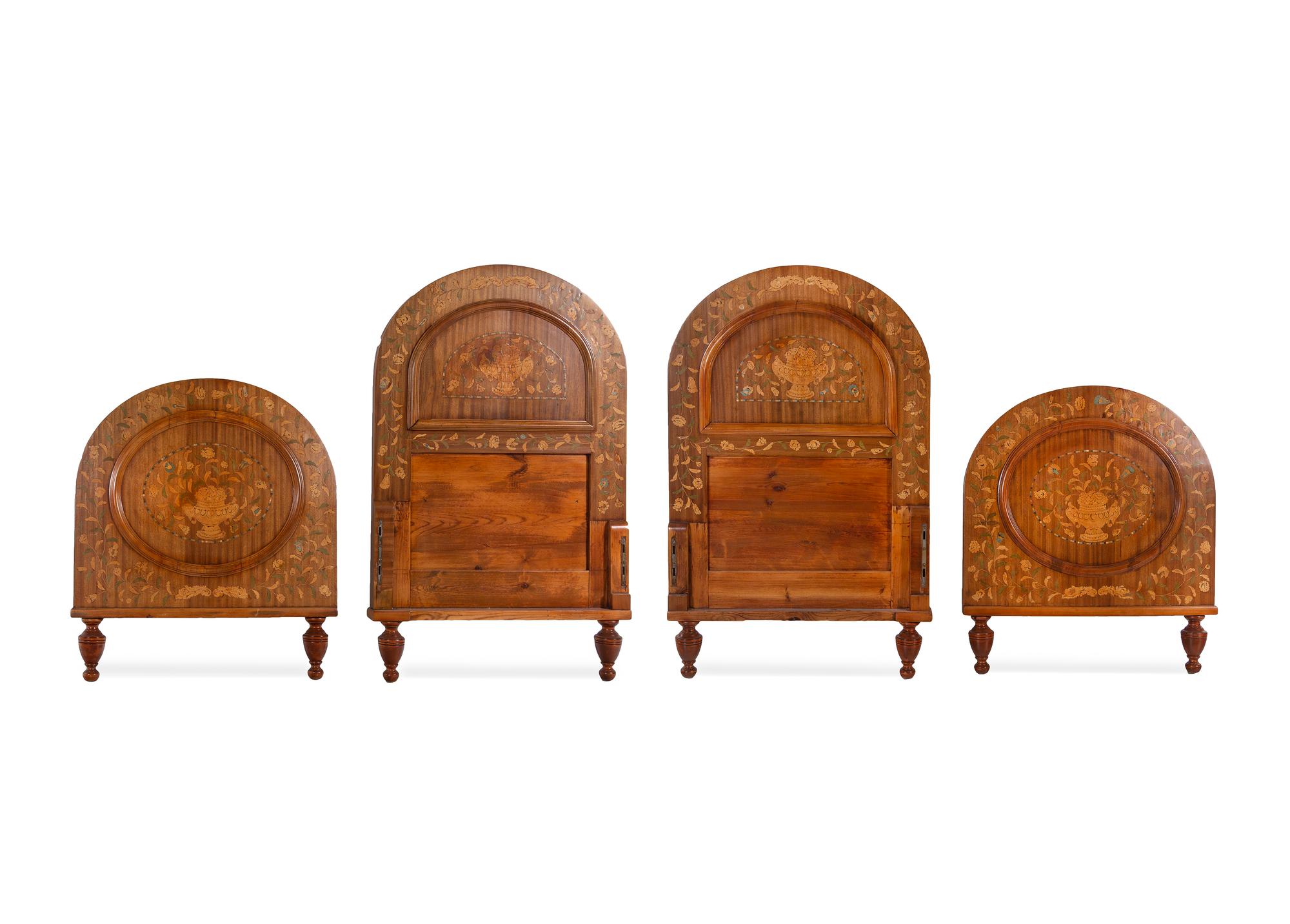 A Pair of Dutch Marquetry Twin Bed Frames