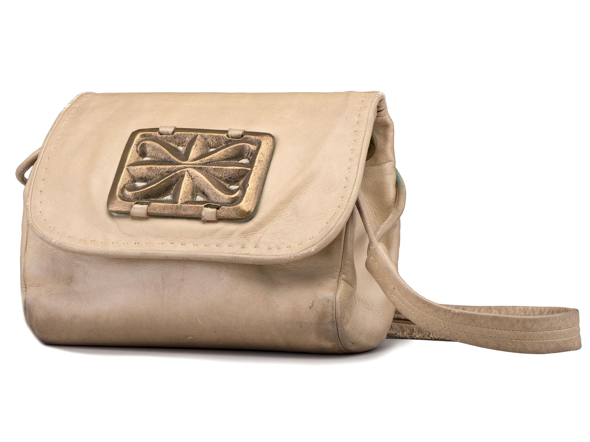 Leather Drawstring Purse, with Brass Sand Cast Ornamentation