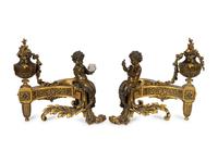 A Pair of Louis XV Style Bronze and Gilt Bronze Chenets — 19TH CENTURY