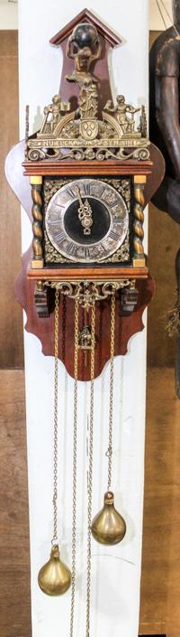 A Dutch Style Gilt Metal Mounted Mahogany Zaandam Wall Clock Height of backboard 26 1/4 inches. — 20TH CENTURY